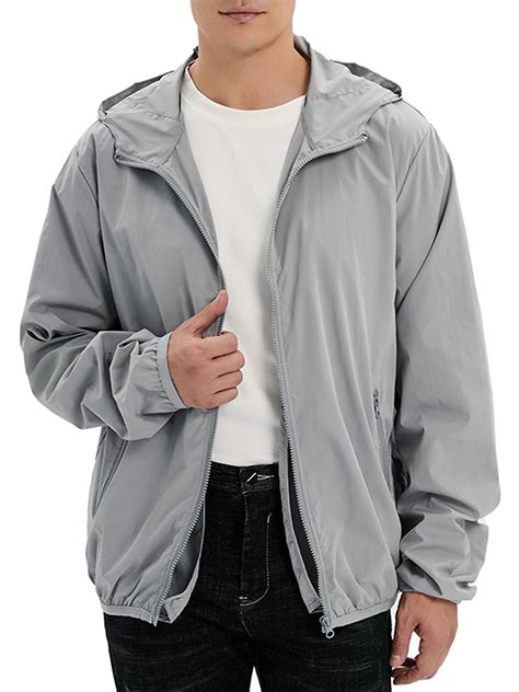 Lelinta Mens Full Zip Rip Stop Hooded Lightweight Jacket Waterproof