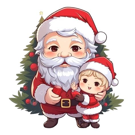 Cute Santa Claus Holding Christmas Tree Chibi Character Illustration