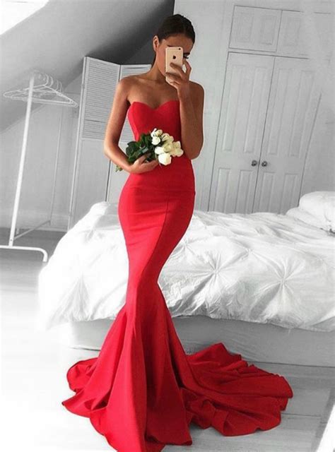 Evening Dress Red Sweetheart Satin Mermaid Prom Dress Formal Gown