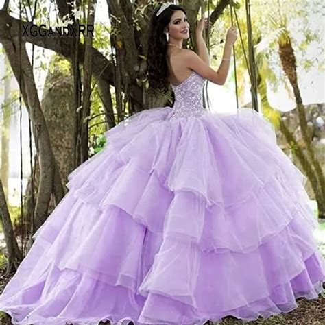 Purple Organza Ball Gown Quinceanera Dresses 2019 Fluffy Dress