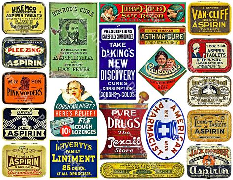 Pharmacy And Druggist Label Art Paper Stickers Aspirin Tins Drug Store