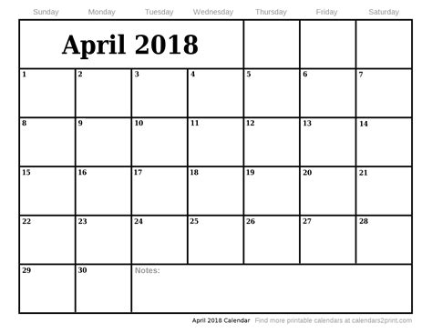 April 2018 Printable Calendar