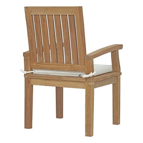 Marina Outdoor Patio Teak Dining Arm Chairs In Natural White By Modway