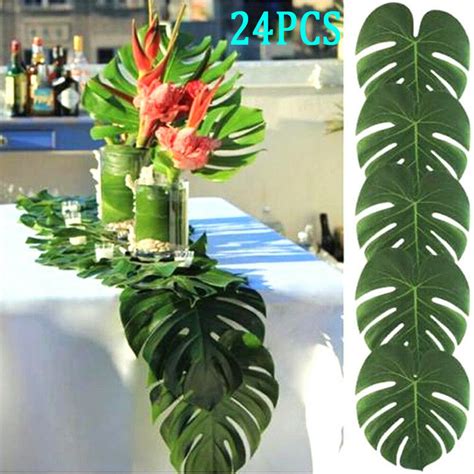 24pcs Tropical Hawaiian Green Leaves Luau Moana Party