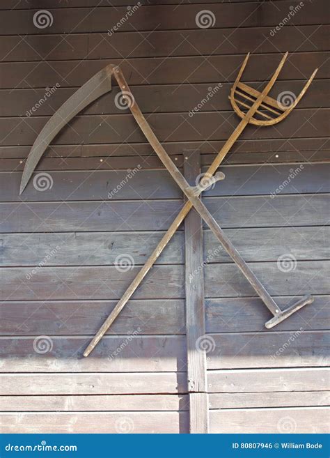 Old Vintage Scythe Of The Last Century Extracted From The Chest In The