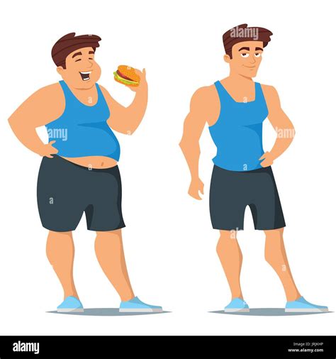 Vector Cartoon Style Illustration Of Fat And Slim Man In Sport Wear