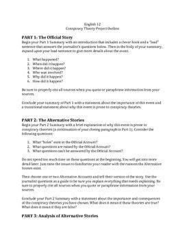 Grade 11 active healthy lifestyles: Conspiracy Theory Research Project Essay Outline | TpT