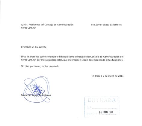 Carta De Dimisi N De L Pez Ballesteros Y Mateos Angulo Reporteros Jerez Images And Photos Finder