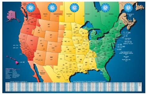 North America Laminated Gloss Full Color Time Zone Area Code