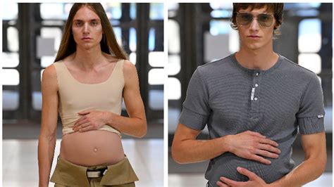 male models walk runway with fake pregnant bellies on air with ryan