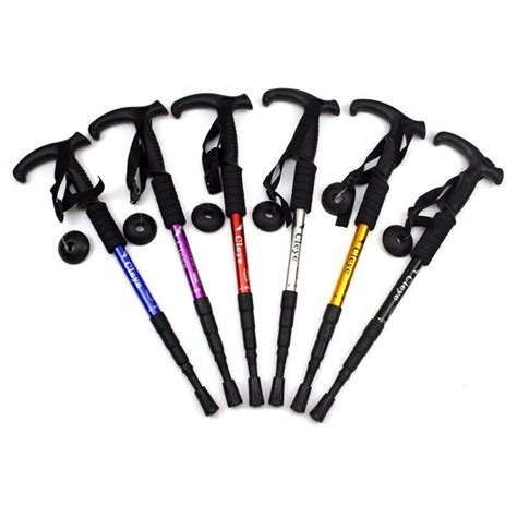 Aluminum Alloy Shock Absorber T Handle Trekking Pole Cane Walking Stick Outdoor Hiking Travel