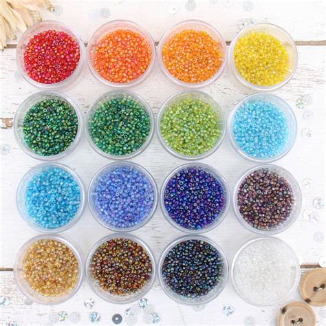 Threadart 16 Color Set Of Glass Seed Beads Size 12 Round 2mm 14400