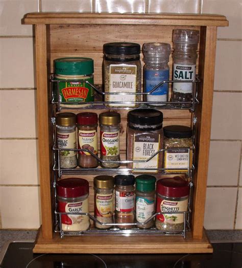 French Country Vintage Inspired Timber Wooden Spice Rack With Metal