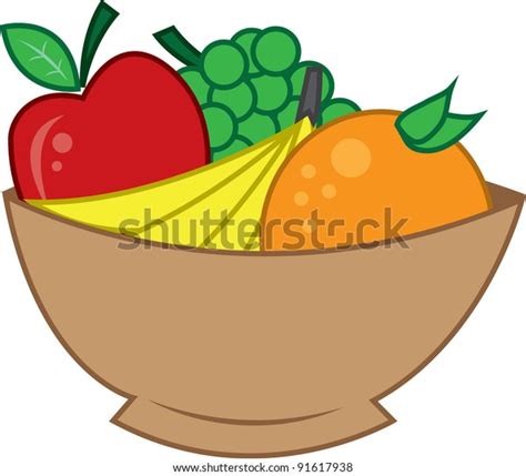 Wooden Bowl Fruit Apple Bananas Orange Stock Vector Royalty Free 91617938