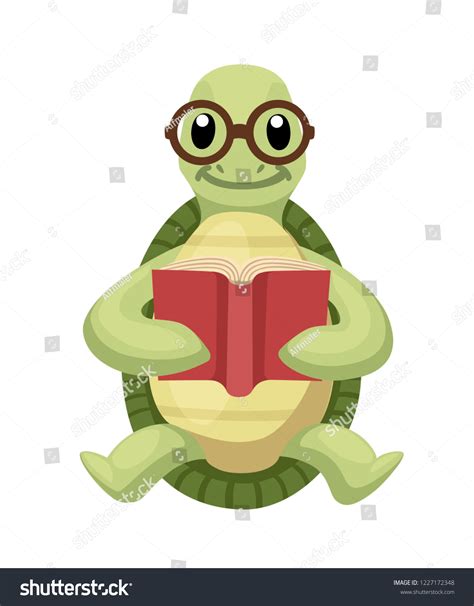Happy Cute Turtle Sit Read Book Stock Vector Royalty Free 1227172348
