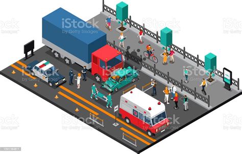 Transport Crash Accident Isometric Composition Stock Illustration