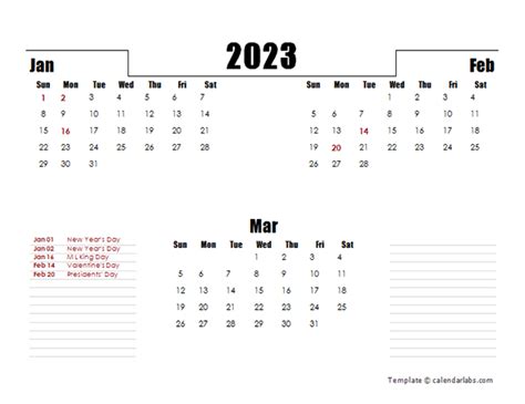 2023 Quarterly Three Month Calendar Free Printable Templates