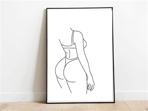 Curvy Nude Pencil Drawing Woman Line Art Sketch Digital Etsy UK