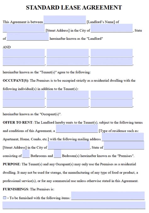 Free Printable 1 Year Lease Agreement