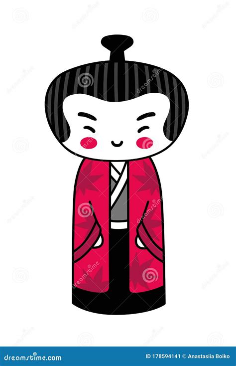 Cute Japanese Man In Traditional Costume Kokeshi Doll Stock Vector