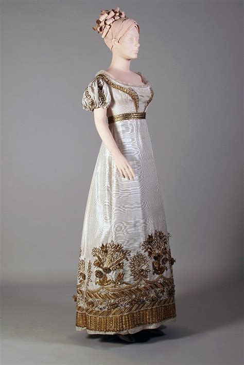 Regency Ivory Moiré Silk Faille Court Dress Richly Embroidered With