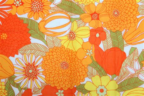 Vintage 70s Yellow Orange And Green Floral Fabric Etsy Fabric