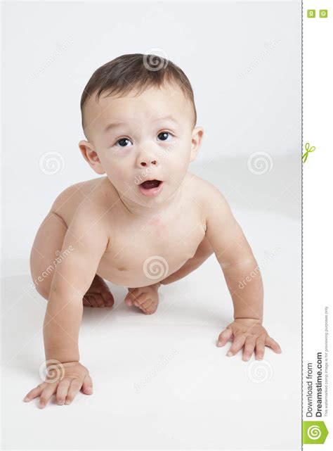 Little Baby Boy Crawling On Floor Stock Photo Image Of Knees Eyes
