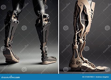 Cropped Illustration Of A Man Walking With A Prosthetic Leg Stock