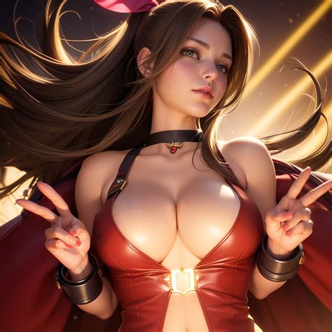 Rule 34 1girls Aerith Gainsborough Ai Generated Big Breasts Brown Hair Busty Cleavage Double V