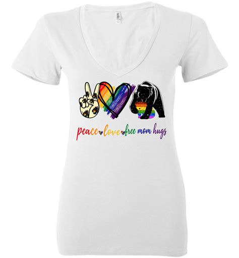 Peace Love Free Mom Hugs Deep V Neck Pride Shirts For Women Gay Pride Shirts March For LGBTQ