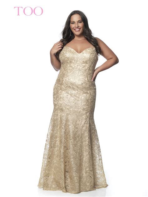 Blush Too 11978w Long Fit Flare Metallic Lace Plus Size Prom Dress