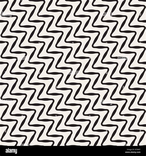 Vector Seamless Black And White Diagonal Wavy Lines Pattern Stock Photo