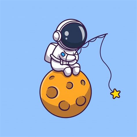 Premium Vector Astronaut Fishing On Moon Icon Illustration Spaceman