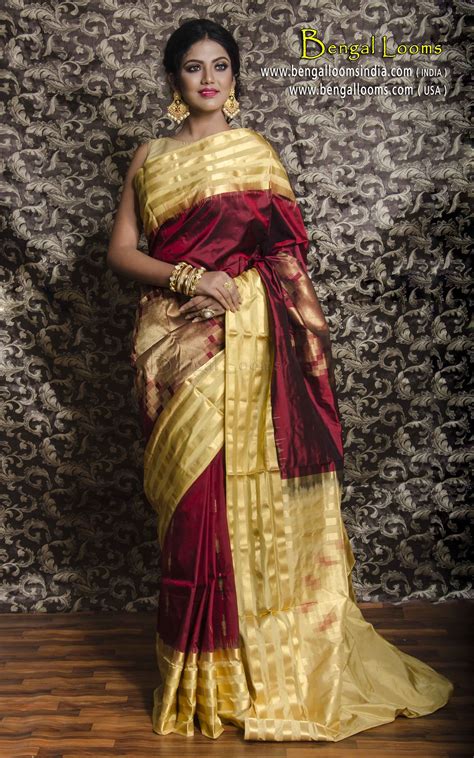 Pure Kanjivaram Silk Saree With Churi Border In Maroon Cream And Gold Silk Sarees Stylish