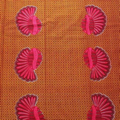 Mustard And Pink Shell Ankara Fabric By The Yard African Print Fabric