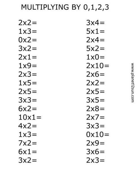 Free Printable Multiplication Worksheets 0-3