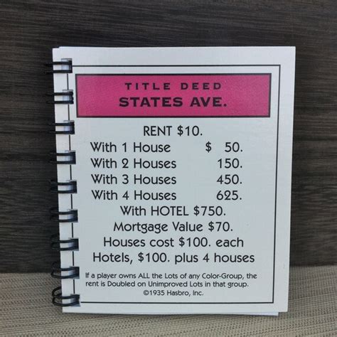 Items Similar To Upcycled Monopoly Property Card Notebook States