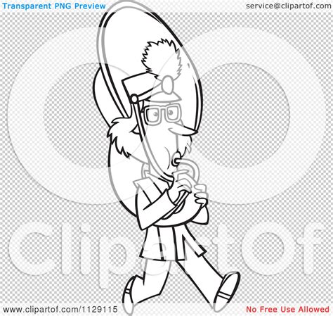 Cartoon Of An Outlined Marching Band Tuba Player Girl Royalty Free