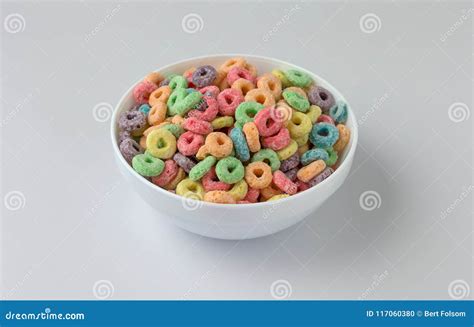 Dry Sugar Coated Fruity Flavored Cereal In A Bowl Stock Photo Image