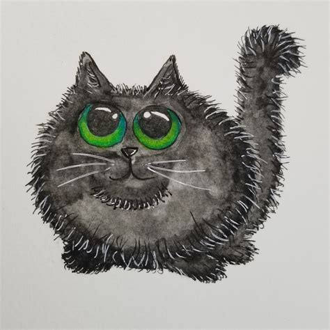 Black Cat Painting Original Cat Art Framed 5 X 5 Etsy