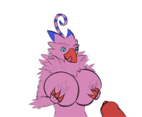 Rule 34 Anthro Avian Beak Biyomon Breast Grab Breasts Claws Digimon