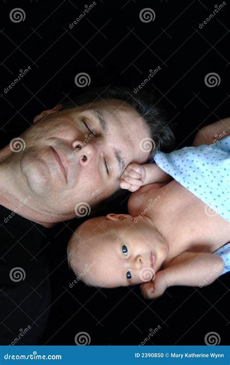 Sleeping Father Awake Baby Stock Photo Image Of Parenthood 2390850