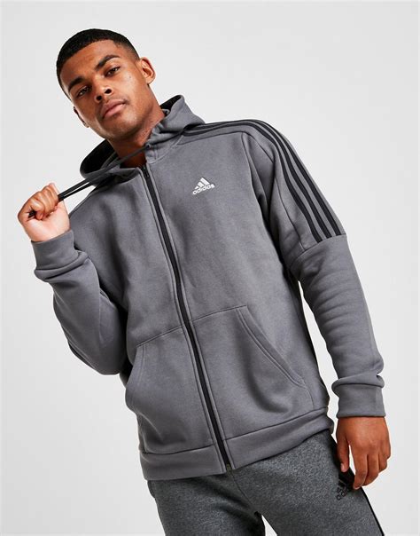 adidas cotton energize full zip hoodie in grey black gray for men lyst