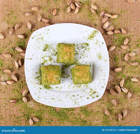 The Best Turkish Special Baklava Together With Pistachios On A Plate