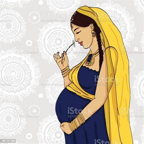 Indian Pregnant Woman In Pregnancy Dress Is Prepared For Maternity