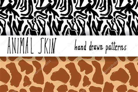 Animal Skin Hand Drawn Texture Vector Seamless Pattern Set Sketch