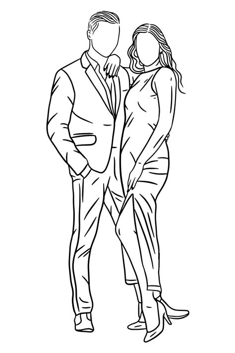 Happy Couple Boyfriend And Girlfriend Women Men Girl Line Art