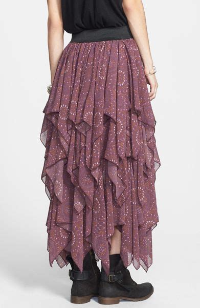 Free People Print Layered Handkerchief Hem Skirt In Purple Plumberry