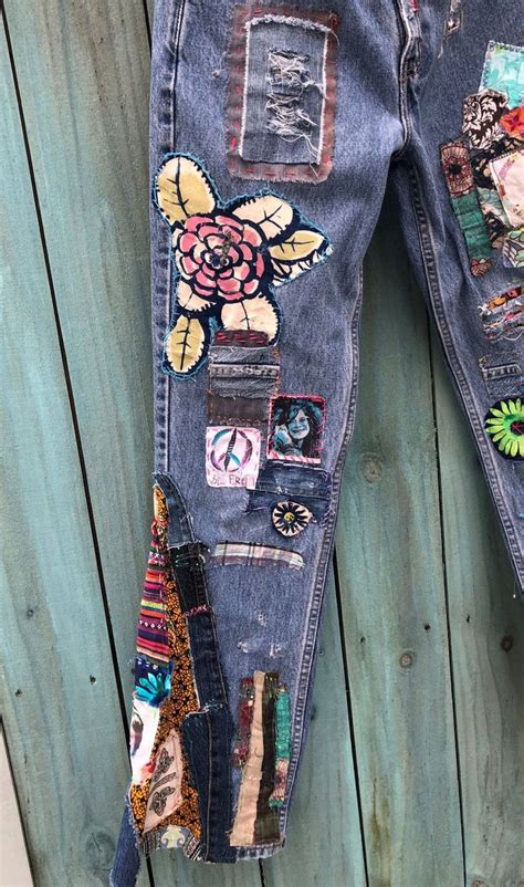 Hippie Boho Denim Patchwork Recycled Retro Distressed Jeans Etsy