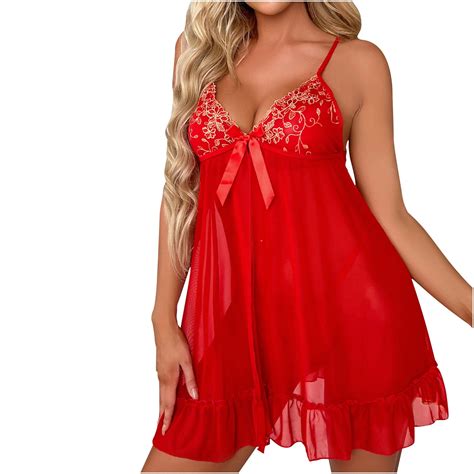 Htnbo Womens Exotic Lingerie Sets Underwear Sexy Lace Lingerie Dress Pajamas Red L